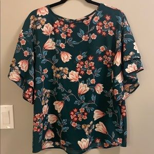 Green floral blouse